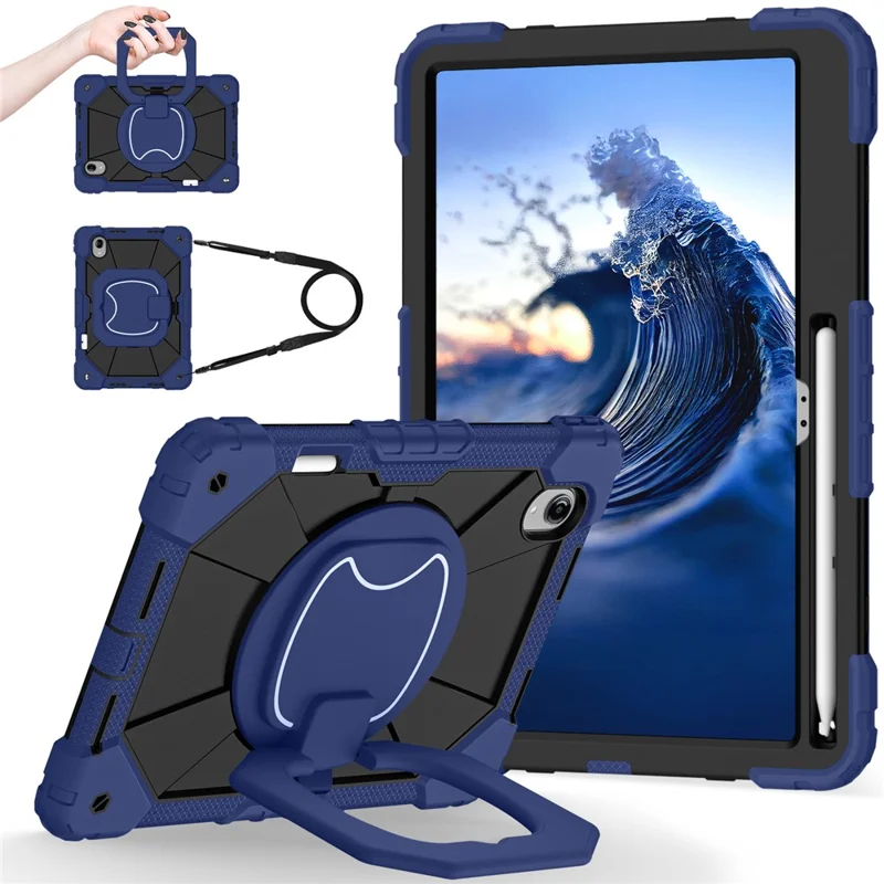 Étui pour Lenovo Idea Tab Pro Gen 2 / Xiaoxin Pad Pro 13 en silicone + PC avec poignée, support pivotant 360 degrés et sangle d'épaule - Bleu marine + Noir