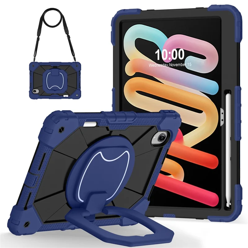 Étui pour Lenovo Idea Tab Pro Gen 2 / Xiaoxin Pad Pro 13 en silicone + PC avec poignée, support pivotant 360 degrés et sangle d'épaule - Bleu marine + Noir