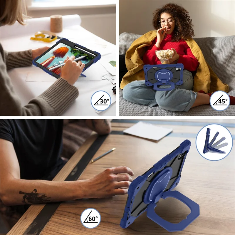 Étui pour Lenovo Idea Tab Pro Gen 2 / Xiaoxin Pad Pro 13 en silicone + PC avec poignée, support pivotant 360 degrés et sangle d'épaule - Bleu marine + Noir