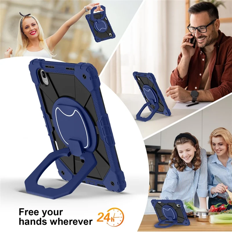 Étui pour Lenovo Idea Tab Pro Gen 2 / Xiaoxin Pad Pro 13 en silicone + PC avec poignée, support pivotant 360 degrés et sangle d'épaule - Bleu marine + Noir