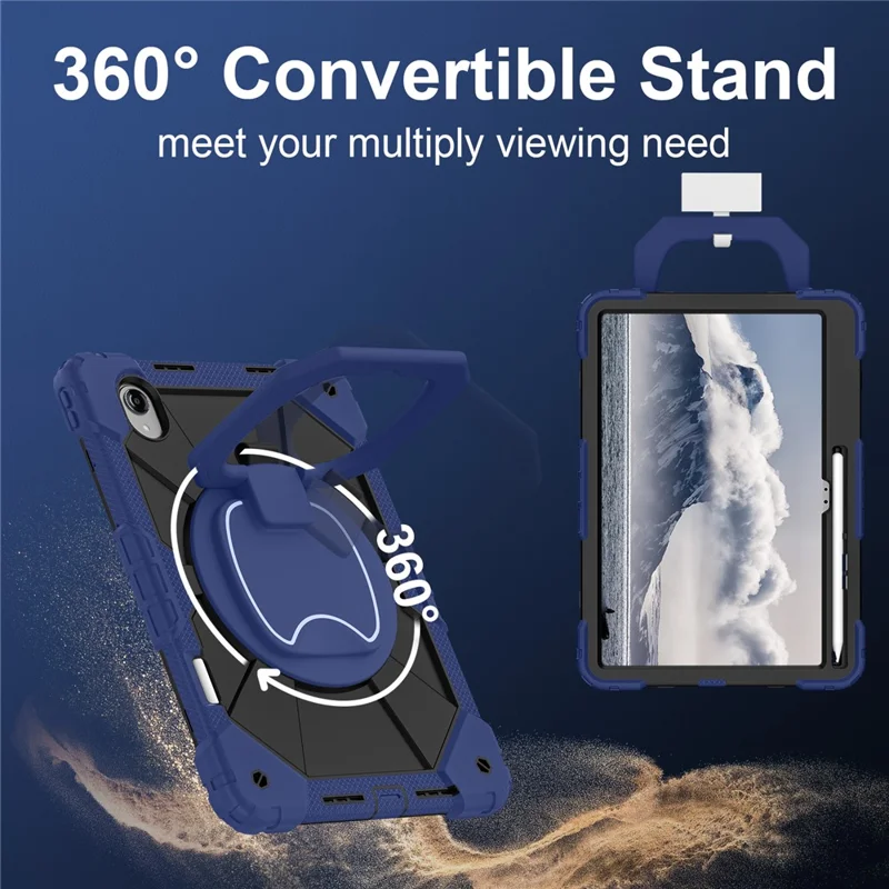 Étui pour Lenovo Idea Tab Pro Gen 2 / Xiaoxin Pad Pro 13 en silicone + PC avec poignée, support pivotant 360 degrés et sangle d'épaule - Bleu marine + Noir
