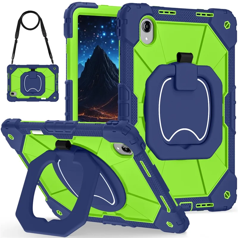For Lenovo Idea Tab Pro Gen 2 / Xiaoxin Pad Pro 13 Case Silicone + PC Hand Grip Kickstand Tablet Cover with Shoulder Strap - Navy Blue+Yellowgreen