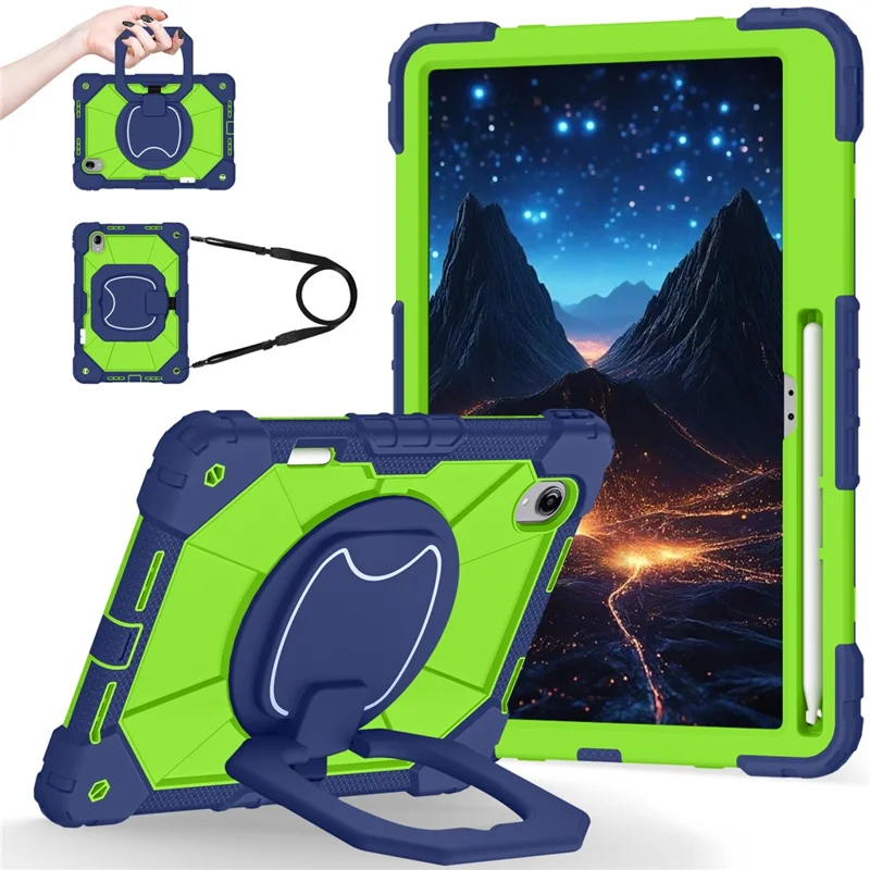For Lenovo Idea Tab Pro Gen 2 / Xiaoxin Pad Pro 13 Case Silicone + PC Hand Grip Kickstand Tablet Cover with Shoulder Strap - Navy Blue+Yellowgreen