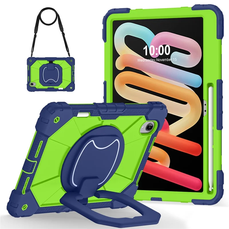 For Lenovo Idea Tab Pro Gen 2 / Xiaoxin Pad Pro 13 Case Silicone + PC Hand Grip Kickstand Tablet Cover with Shoulder Strap - Navy Blue+Yellowgreen
