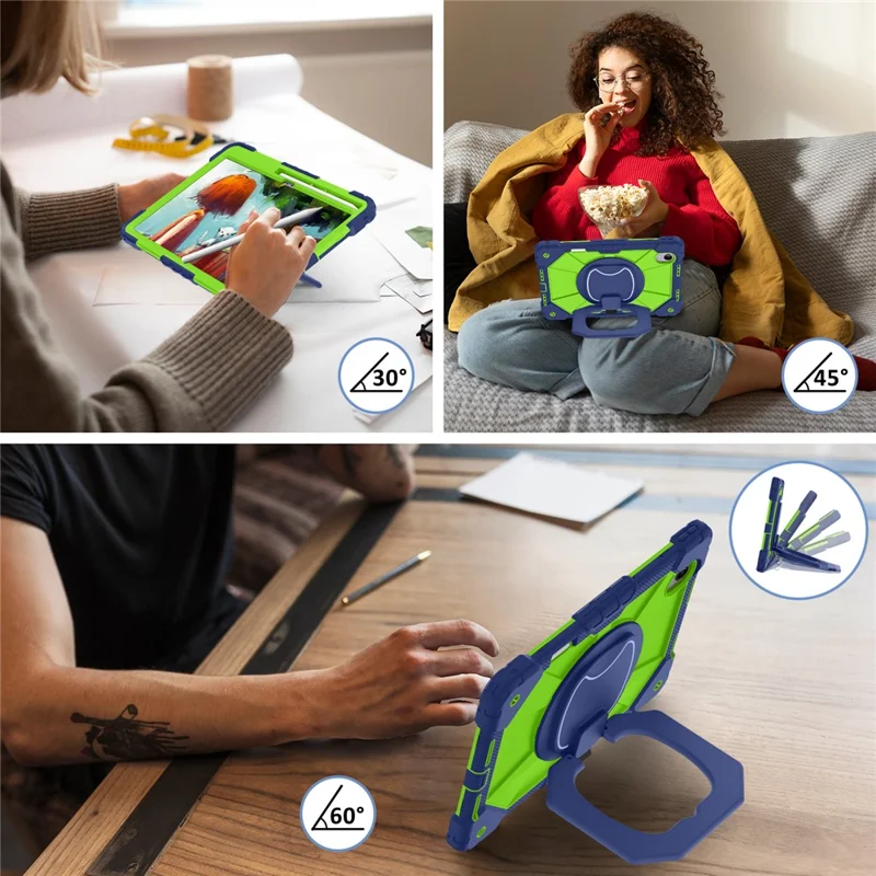 For Lenovo Idea Tab Pro Gen 2 / Xiaoxin Pad Pro 13 Case Silicone + PC Hand Grip Kickstand Tablet Cover with Shoulder Strap - Navy Blue+Yellowgreen