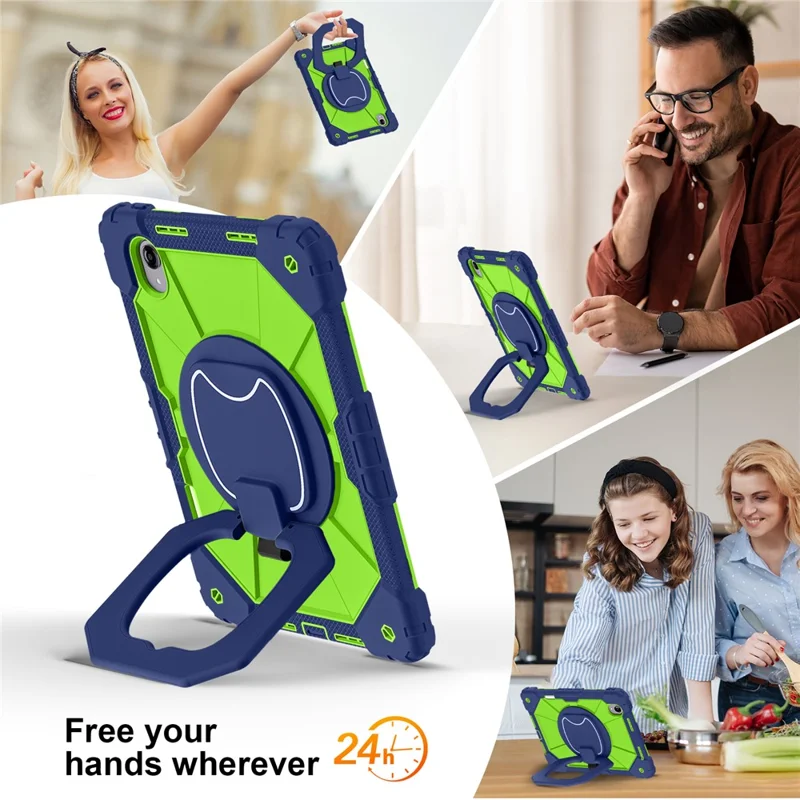 For Lenovo Idea Tab Pro Gen 2 / Xiaoxin Pad Pro 13 Case Silicone + PC Hand Grip Kickstand Tablet Cover with Shoulder Strap - Navy Blue+Yellowgreen