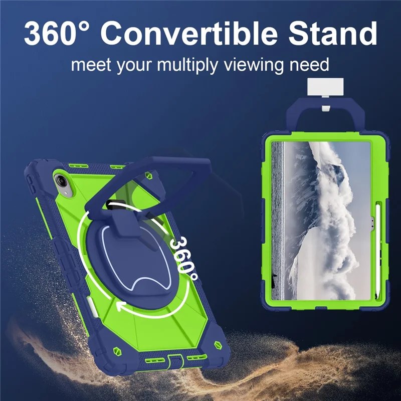 For Lenovo Idea Tab Pro Gen 2 / Xiaoxin Pad Pro 13 Case Silicone + PC Hand Grip Kickstand Tablet Cover with Shoulder Strap - Navy Blue+Yellowgreen