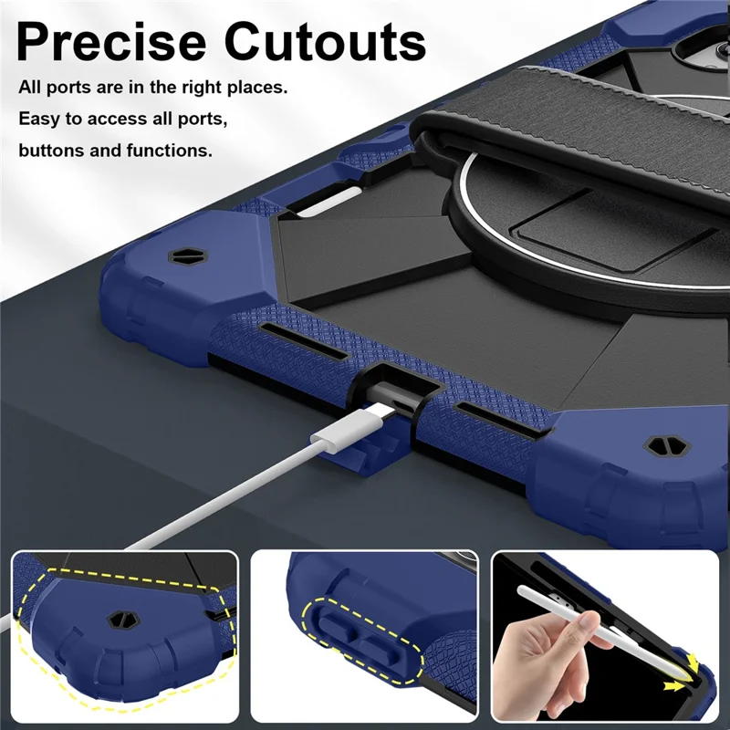Coque pour Lenovo Idea Tab Pro Gen 2 / Xiaoxin Pad Pro 13 en silicone + PC avec support pivotant et dragonne - Bleu marine / Noir