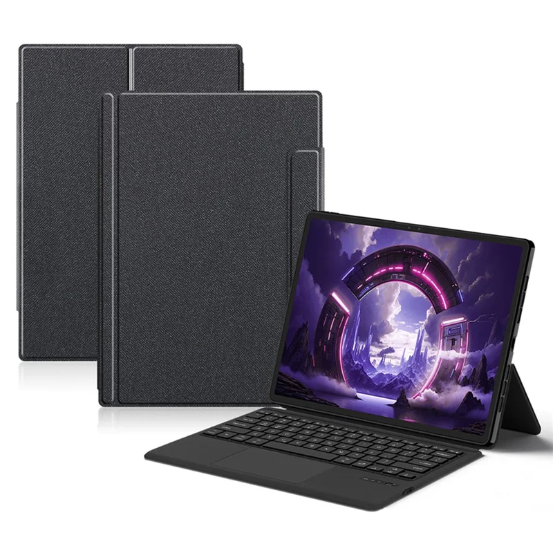 For Lenovo Legion Y900 Leather Case + Touchpad Bluetooth-Compatible Keyboard (without Backlit) - Black