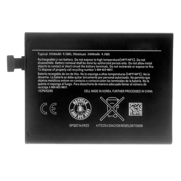 Per Nokia Lumia 929 / Lumia 930 RM927 3.85V 2510mah Parte di Batteria Agli Ioni di Litili Ricaricabile (encode: BV-5QW) (senza Logo)