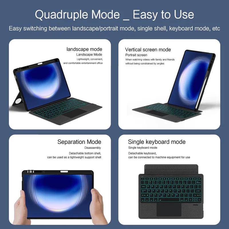 For Huawei MatePad Pro Max Leather Case + Bluetooth-Compatible Keyboard with Backlight Trackpad - Black