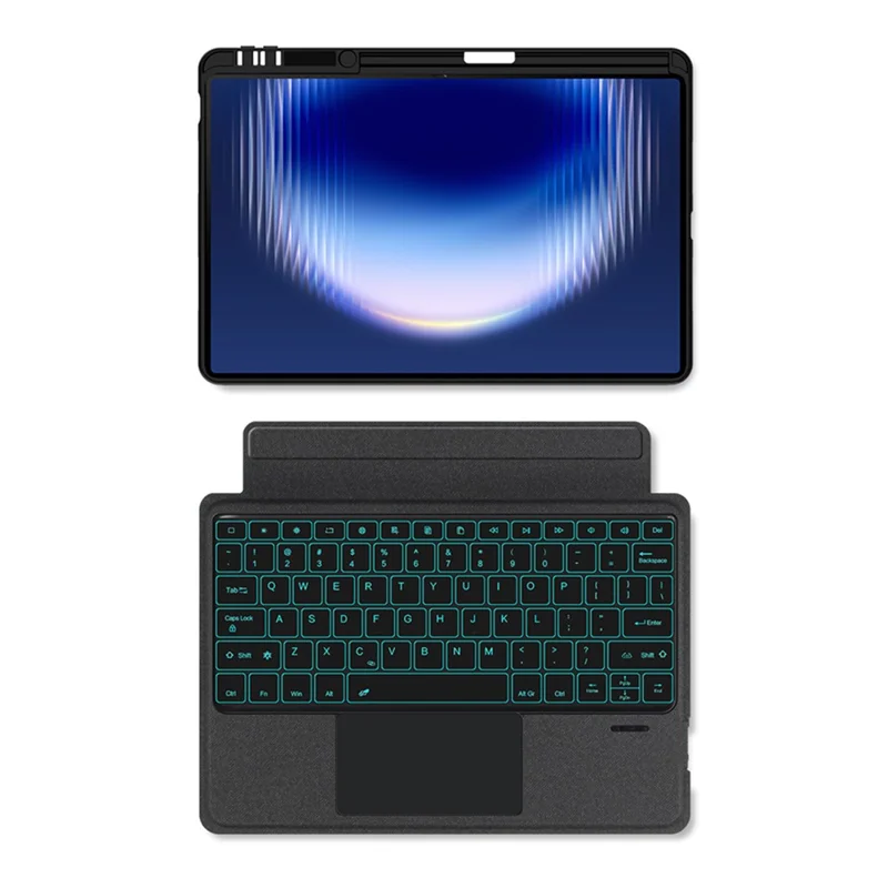 For Huawei MatePad Pro Max Leather Case + Bluetooth-Compatible Keyboard with Backlight Trackpad - Black