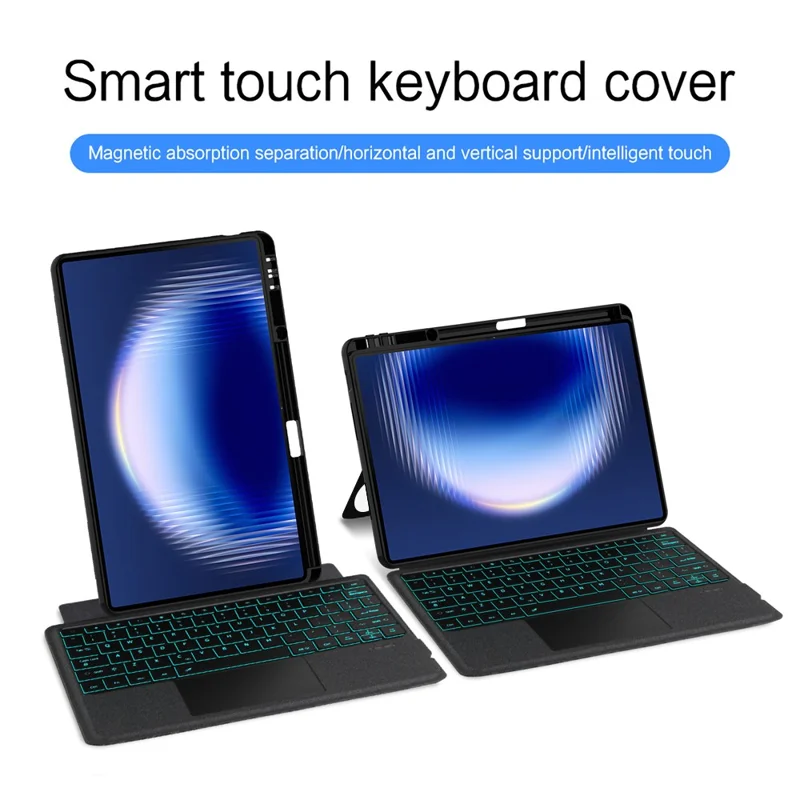 For Huawei MatePad Pro Max Leather Case + Bluetooth-Compatible Keyboard with Backlight Trackpad - Black