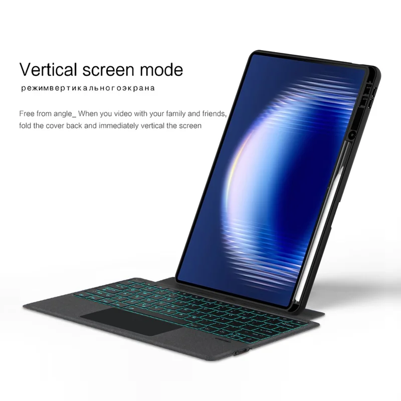 For Huawei MatePad Pro Max Leather Case + Bluetooth-Compatible Keyboard with Backlight Trackpad - Black