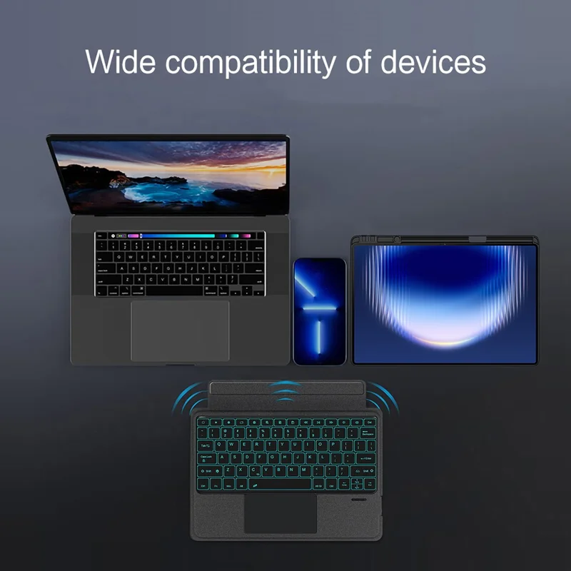 For Huawei MatePad Pro Max Leather Case + Bluetooth-Compatible Keyboard with Backlight Trackpad - Black