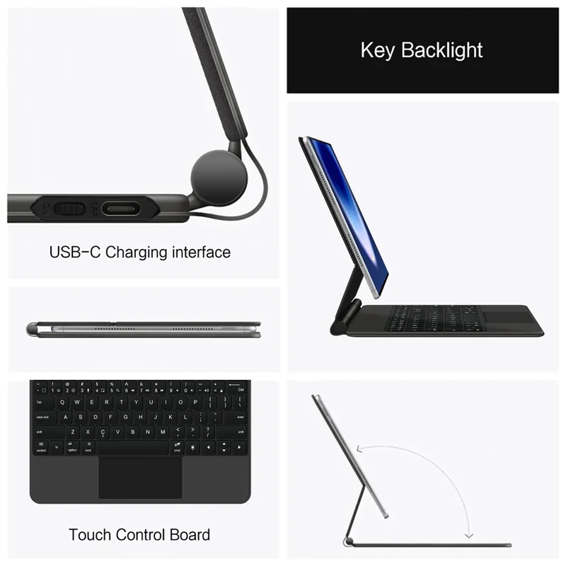 For Huawei MatePad Pro Max Magnetic Floating Bluetooth-Compatible Keyboard (English) + Leather Tablet Case - Black