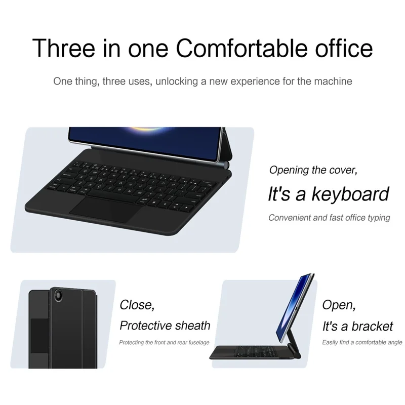 For Huawei MatePad Pro Max Magnetic Floating Bluetooth-Compatible Keyboard (English) + Leather Tablet Case - Black