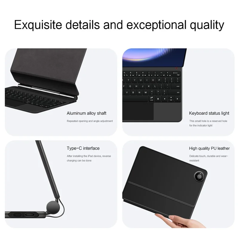For Huawei MatePad Pro Max Magnetic Floating Bluetooth-Compatible Keyboard (English) + Leather Tablet Case - Black