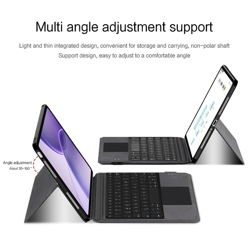 For Oppo Pad 6 Leather Case + Touchpad Bluetooth-Compatible Keyboard (without Backlit) - Black