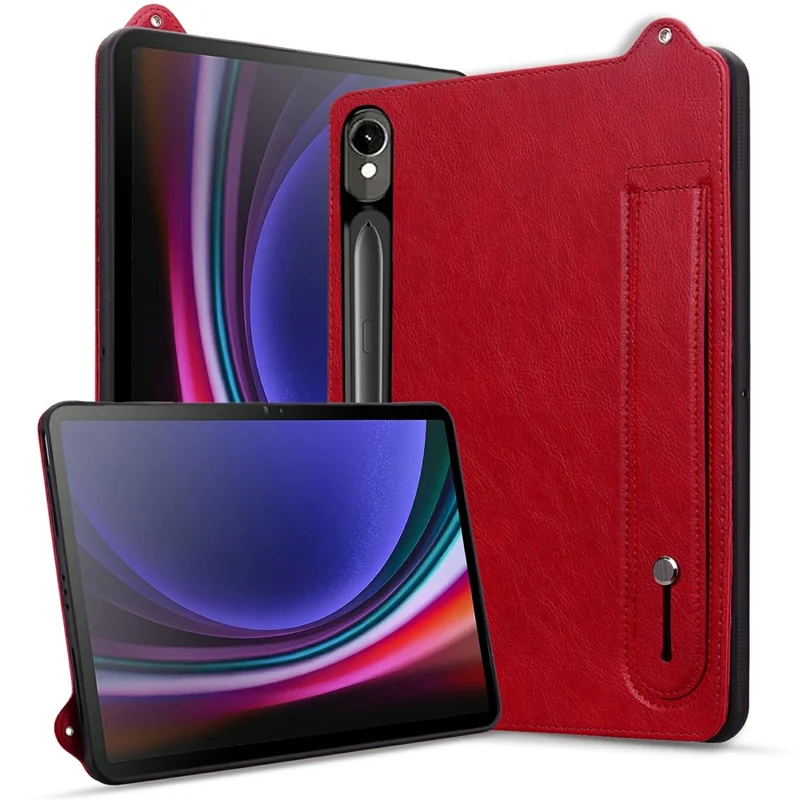Tablet Case For Samsung Galaxy Tab S9 / Tab S9 FE / Tab S8 / Tab S7 , Hand Strap Kickstand Leather Cover - Red
