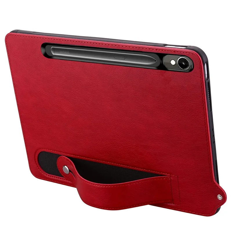 Tablet Case For Samsung Galaxy Tab S9 / Tab S9 FE / Tab S8 / Tab S7 , Hand Strap Kickstand Leather Cover - Red