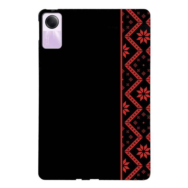For Xiaomi Redmi Pad SE Case Pattern Printing Soft TPU Tablet Cover - Red Ethnic Pattern