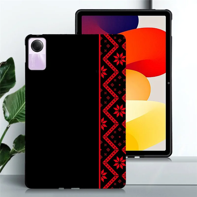 For Xiaomi Redmi Pad SE Case Pattern Printing Soft TPU Tablet Cover - Red Ethnic Pattern