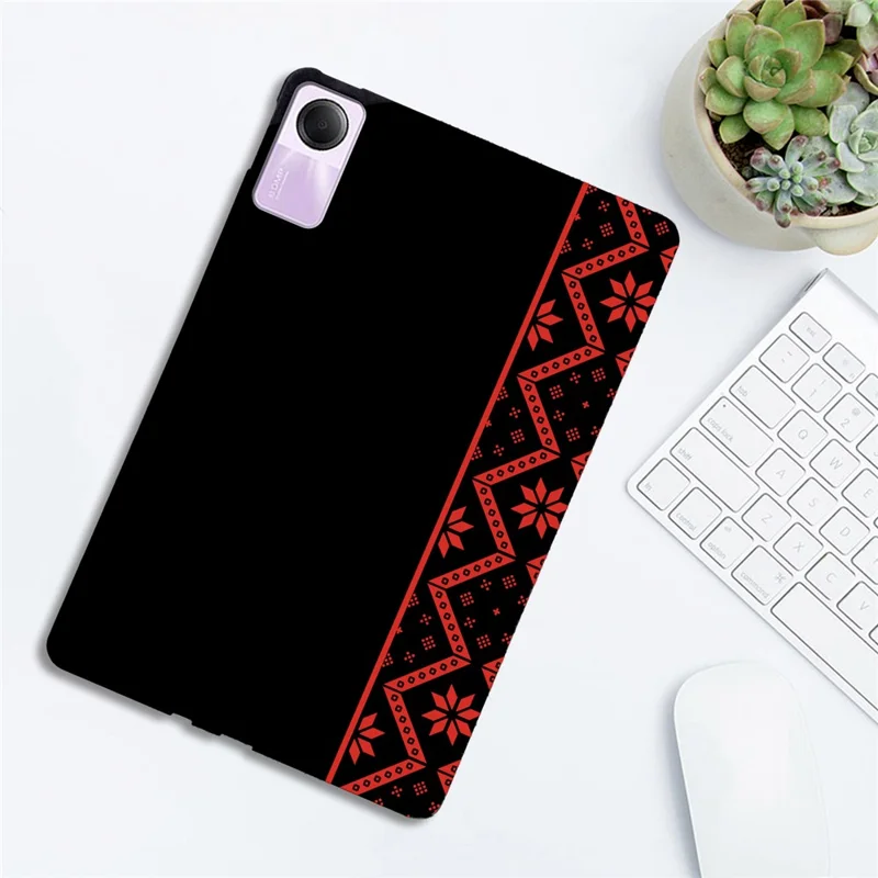 For Xiaomi Redmi Pad SE Case Pattern Printing Soft TPU Tablet Cover - Red Ethnic Pattern