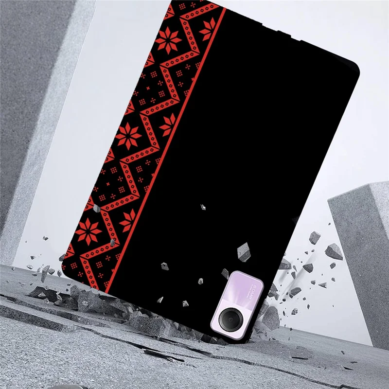 For Xiaomi Redmi Pad SE Case Pattern Printing Soft TPU Tablet Cover - Red Ethnic Pattern