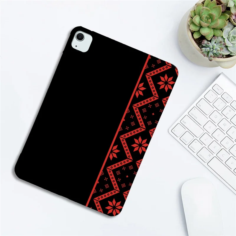 Tablet Case for iPad Air 13 (2026) / (2025) / (2024) / iPad Pro 12.9 (2022) / (2021) / (2020) / (2018) Pattern Printing Soft TPU Cover - Red Ethnic Pattern