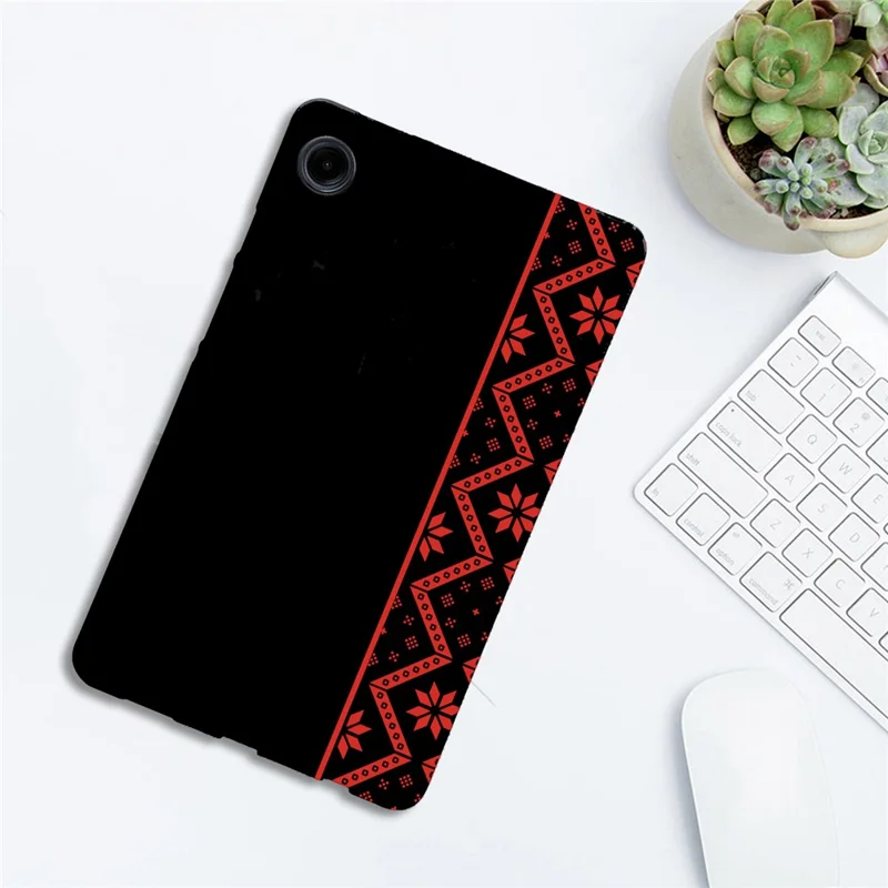 For Samsung Galaxy Tab A9  /  A11 Case Pattern Printing Soft TPU Tablet Cover - Red Ethnic Pattern