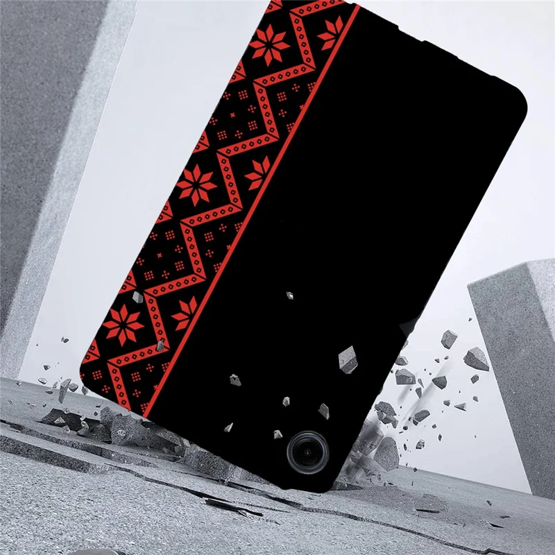 For Samsung Galaxy Tab A9  /  A11 Case Pattern Printing Soft TPU Tablet Cover - Red Ethnic Pattern