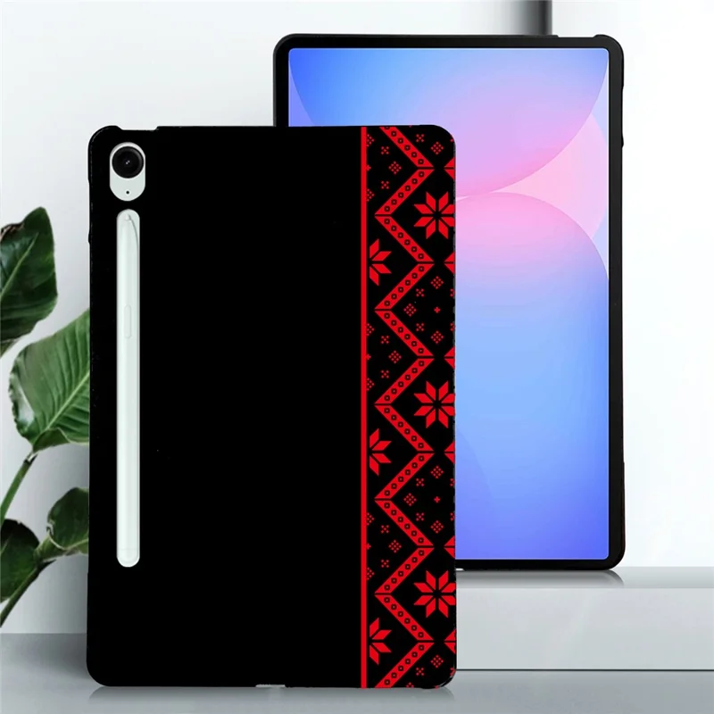 For Samsung Galaxy Tab S10 FE+ Case Pattern Printing Soft TPU Tablet Cover - Red Ethnic Pattern
