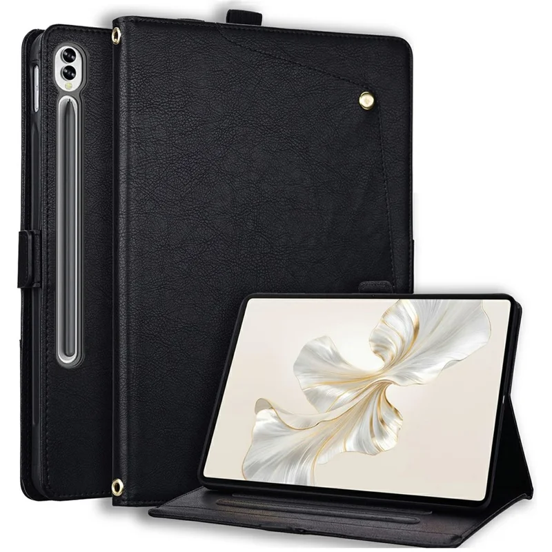 Tablet-Hülle für Samsung Galaxy Tab S9 FE+ / Tab S10+ mit Frontfach, Business-Leder-Tablet-Hülle mit Kartenhalter und Ständer – Schwarz