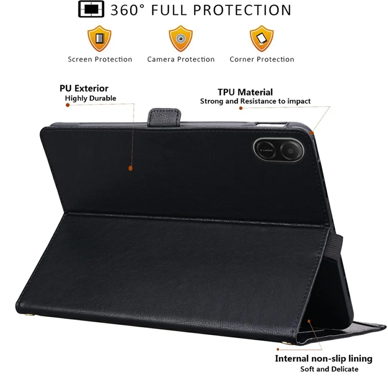 Funda para tablet de cuero empresarial con bolsillo delantero, soporte y tarjetero para Honor Pad X8a / Pad X8b - Negro