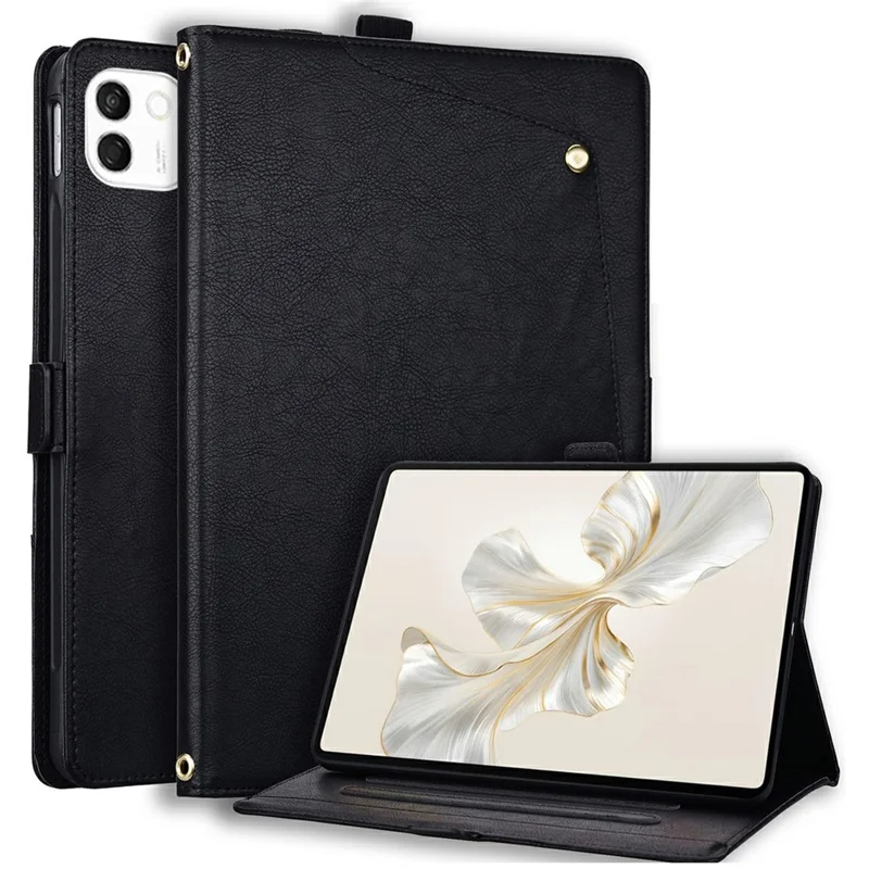 Fodral för Honor MagicPad 4 / MagicPad 3 Pro 12,3 tum med framficka, affärsläder, ställfunktion och kortficka - Svart