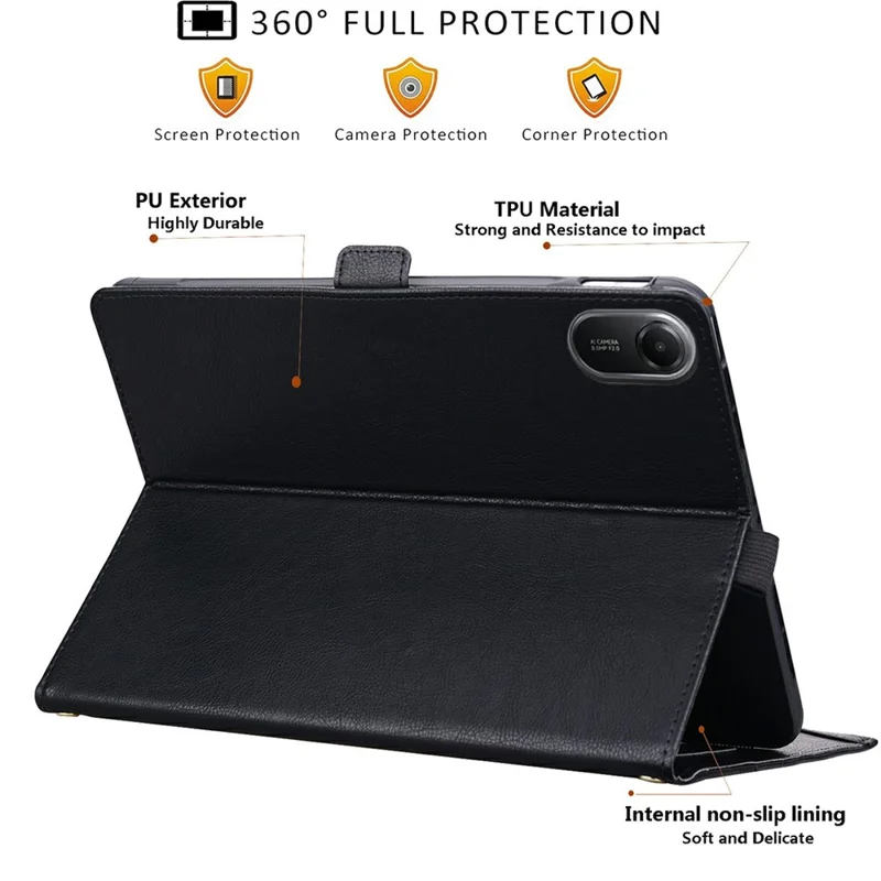 For Xiaomi Redmi Pad 2 11  /  Pad 2 Pro Case Front Pocket Business Leather Tablet Cover with Card Holder Stand - Black