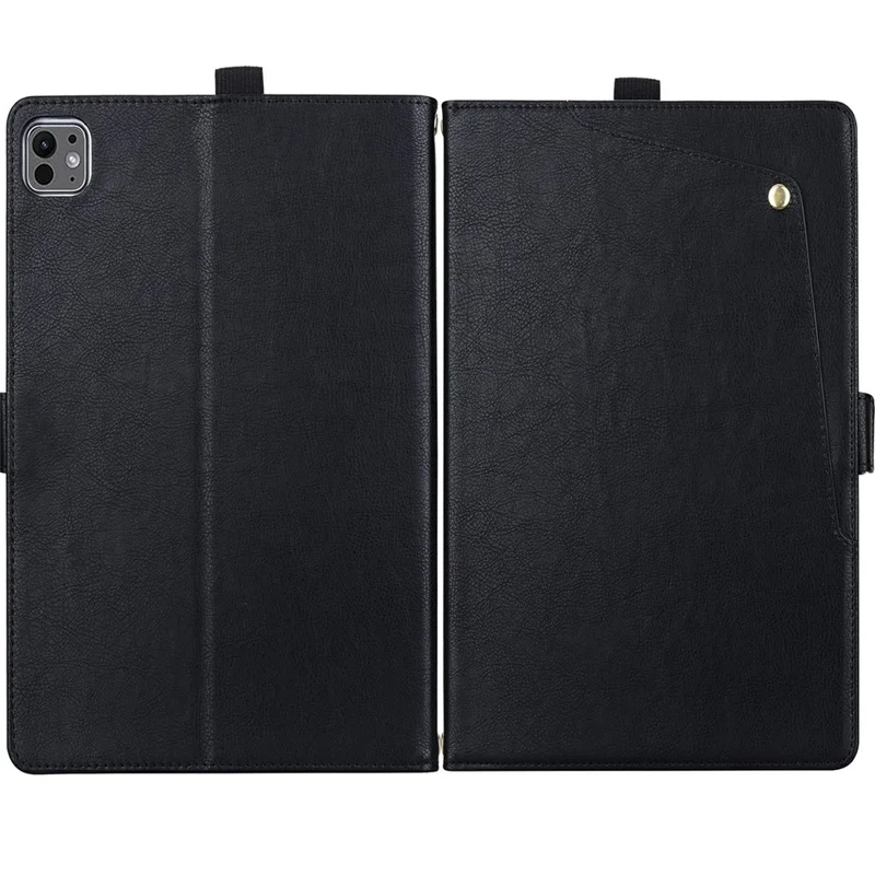 Pour iPad Pro 13 (2024) / (2025) Étui Poche Avant Cuir Business avec Porte-cartes et Support - Noir
