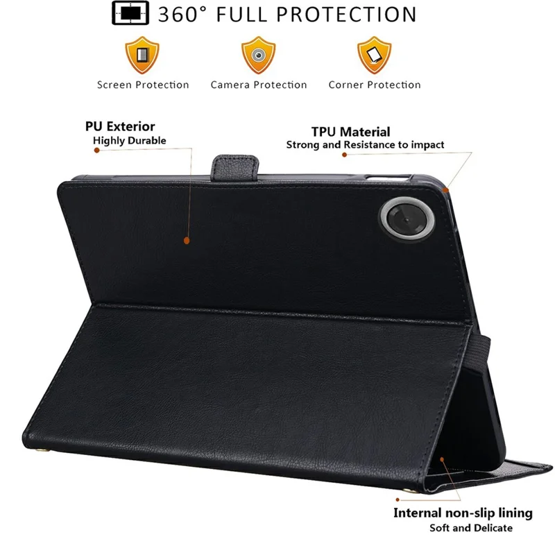 Étui pour Lenovo K9 / Tab K9 avec pochette avant, étui en cuir d'affaires pour tablette avec porte-cartes et support - Noir