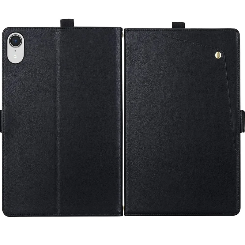 For iPad mini (2021)  /  (2024) Case Front Pocket Business Leather Tablet Cover with Card Holder Stand - Black