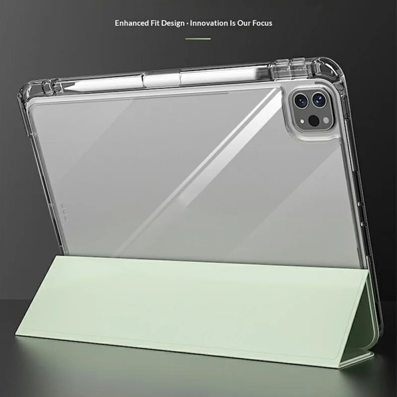 For iPad Pro 11 (2024)  /  Pro 11 (2025) Case TPU + PC Pen Slot Clear Tablet Cover with Detachable Flip Cover Stand - Green