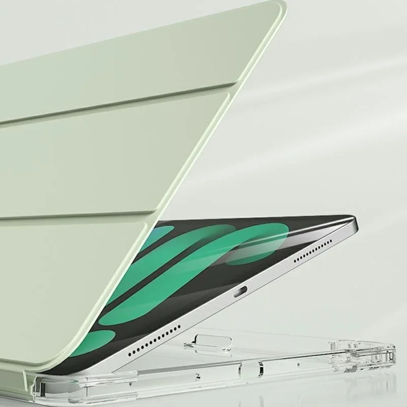 For iPad Pro 11 (2024)  /  Pro 11 (2025) Case TPU + PC Pen Slot Clear Tablet Cover with Detachable Flip Cover Stand - Green