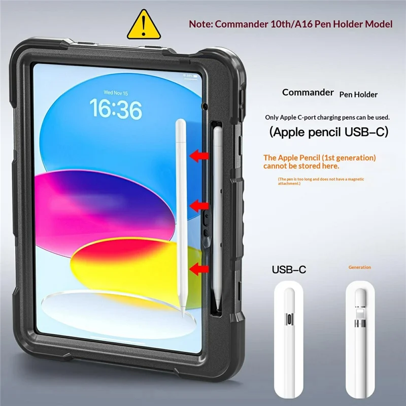 For iPad (2025) / iPad 10.9 (2022) Case Kickstand PC + TPU + Silicone Tablet Cover with Pen Holder - Navy Blue+Black