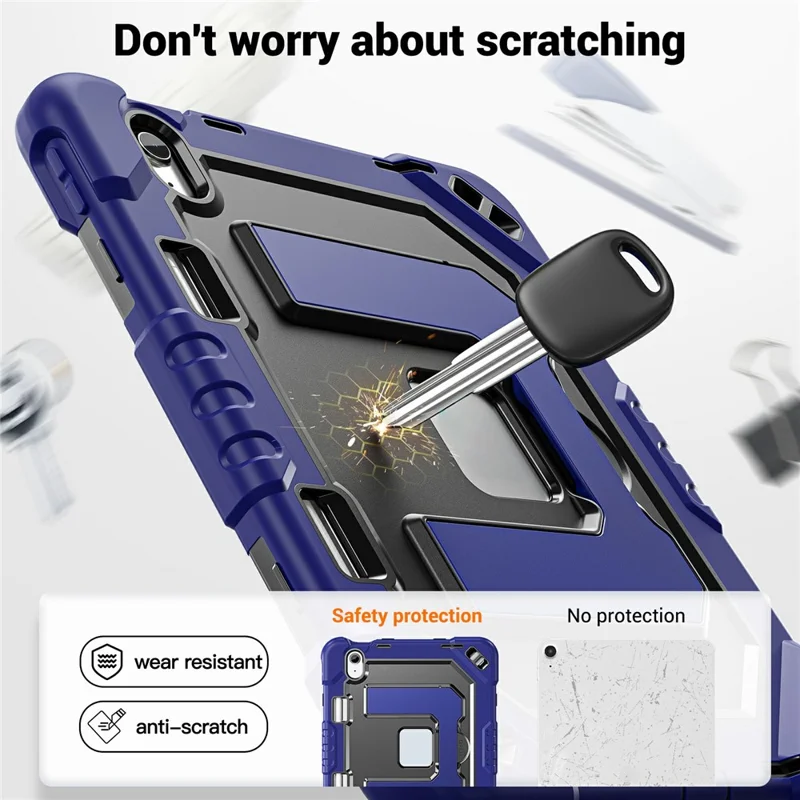 For iPad (2025) / iPad 10.9 (2022) Case Shockproof PC + TPU + Silicone Protective Cover with Shoulder Strap / Pen Holder - Navy Blue+Black