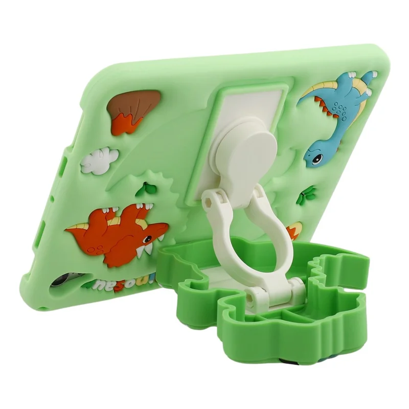 For iPad mini (2024) / (2021) Case Dinosaur Retractable Kickstand Silicone Tablet Cover with Shoulder Strap