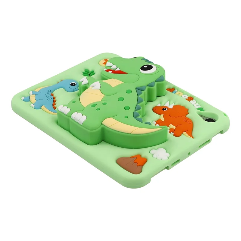 For iPad mini (2024) / (2021) Case Dinosaur Retractable Kickstand Silicone Tablet Cover with Shoulder Strap