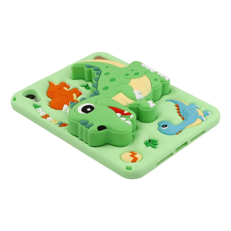 For iPad mini (2024) / (2021) Case Dinosaur Retractable Kickstand Silicone Tablet Cover with Shoulder Strap