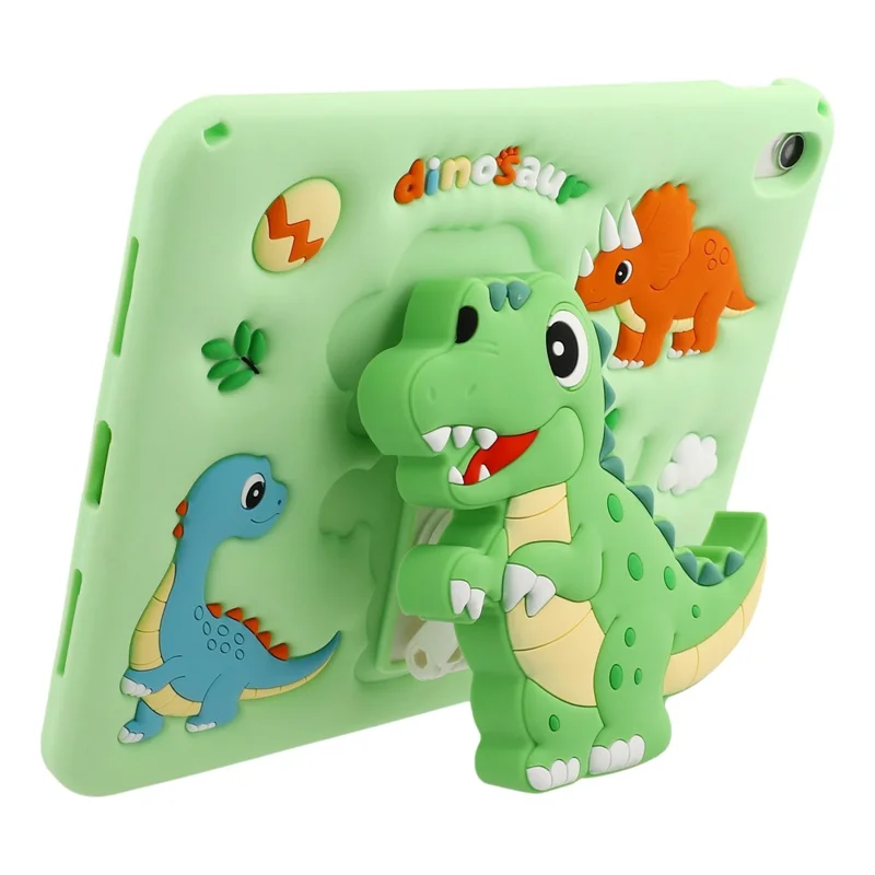 For iPad (2025) / iPad 10.9 (2022) Case Dinosaur Retractable Kickstand Silicone Tablet Cover with Shoulder StrapiPad (2025)