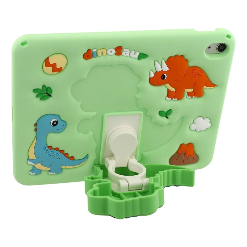 For iPad (2025) / iPad 10.9 (2022) Case Dinosaur Retractable Kickstand Silicone Tablet Cover with Shoulder StrapiPad (2025)