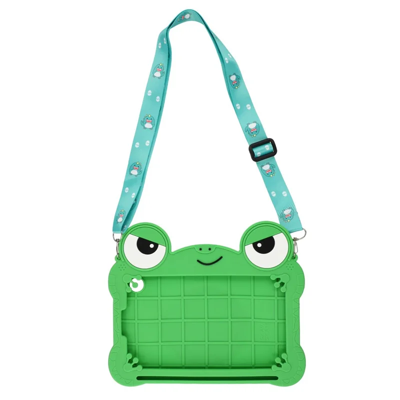 For Samsung Galaxy Tab A11 / Tab A9 Case Rotating Kickstand Cute Frog Design Silicone Tablet Cover with Lanyard